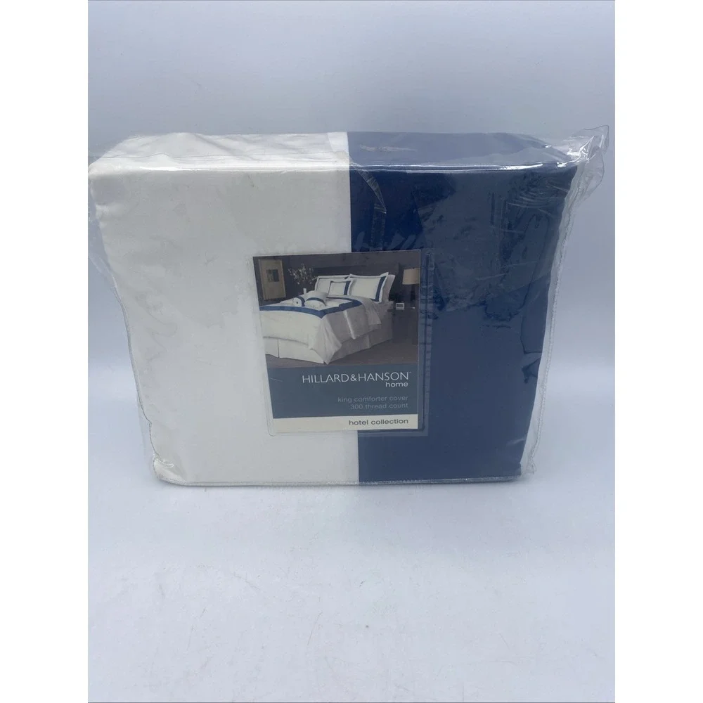 Comforter King Continental 300 Thread Count Cotton White and Steel Blue Striped